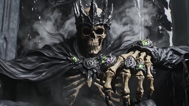 Magic Skeleton King Sitting In Throne