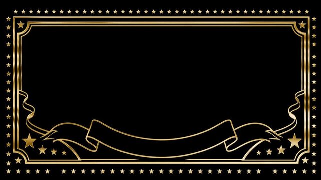 Elegant gold rectangular border lined with stars and a curved ribbon banner at the bottom. a luxurious patriotic frame for certificates, award titles, event presentations and broadcast overlays