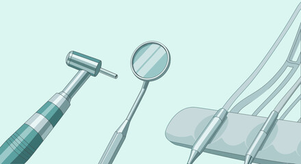 Obraz premium Dental Instruments Illustration: A Minimalist Depiction of Teeth Care Essentials for Healthy Smiles