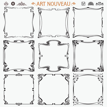 Decorative square borders and frames Art Nouveau style