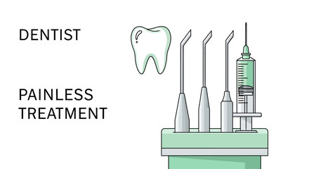 Obraz premium Dental Procedures: Illustration Showcasing Tools and Painless Treatment for Healthy Teeth