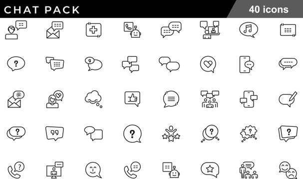 Chat Pack Thin Line Icons Set Conversational UI, Support Chat Bubbles, Customer Service Icons, Messaging App Elements and Digital Engagement Symbols for Communication