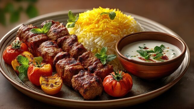 Iranian Chelo Kebab With Saffron Rice