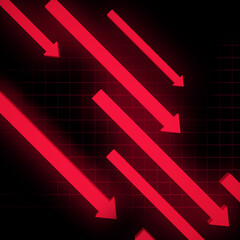 Red arrows pointing down showing market decline