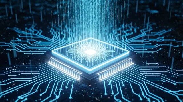 CPU Core: A captivating view of a modern CPU, radiating with luminous lines that exemplify its capacity for technological processes.