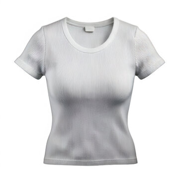 Transparent background White ribbed short sleeve women's with... isolated on a transparent background 1