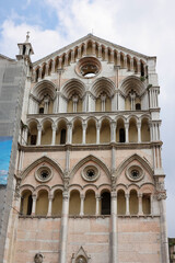 Naklejka premium Facade of Ferrara cathedral, Basilica Cattedrale di San Giorgio, Ferrara, Italy