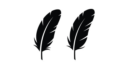 Obraz premium Two black feathers displayed against a plain white background