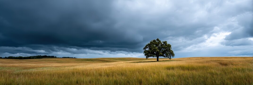 dramatic landscape, dramatic illinois prairie landscape with stormy, bruised clouds overhead and diffused, moody light casting long shadows