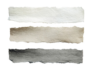 Fototapeta premium Three torn paper strips in white, brown, and gray colors isolated on transparent background