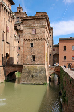 Castle Estense, a four towered fortress from the 14th century, Ferrara, Emilia-Romagna, Italy