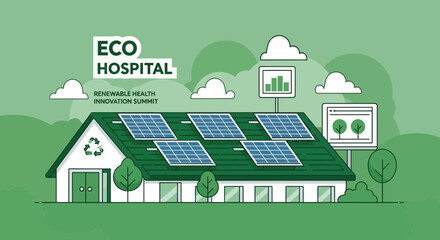 Fototapeta premium Eco-Friendly Hospital Building With Solar Panels Depicting Renewable Health Innovation