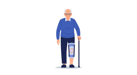 Fototapeta premium Elderly Gentleman With Knee Brace And Cane Depicting Medical Mobility And Support