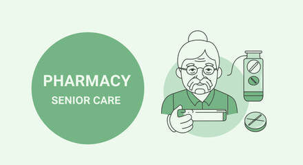 Elderly Healthcare: Medical Pharmacy Services and Senior Care Consultation Illustrations