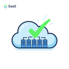 Cloud server with green check mark. © amni