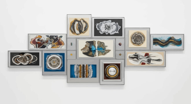 Collage of various framed pictures.