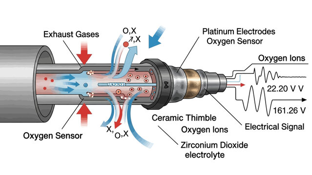 Oxygen Sensor Diagram with Detailed Components.
