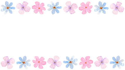 Watercolor floral frame with soft spring and summer flowers. Hand painted decorative composition for kids party, Easter greeting cards, invitations and seasonal designs. © Tishina