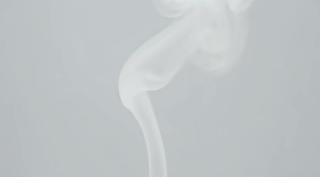 White smoke plume gracefully swirls upward against a soft, neutral background