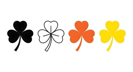Four leaf clover icons in black, white, orange, and yellow colors