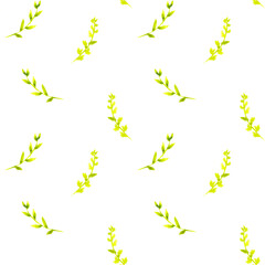 Obraz premium Watercolor seamless pattern with small green leaves and botanical branches. Hand painted minimal nature ornament for textile design, wrapping paper, stationery, fabric prints and decorative surfaces.