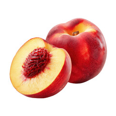 Fresh and juicy nectarines, one whole and one sliced in half, showcasing their vibrant colors and texture