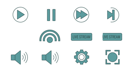 Collection of Modern Audio Control Icons Set.