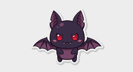 Fototapeta premium Cartoon bat illustration with dark purple coloring and red eyes on white background