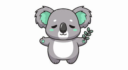 Obraz premium Cartoon koala bear holding branch isolated on white background
