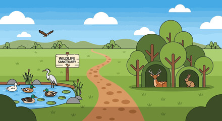 Naklejka premium Wildlife Sanctuary Scene