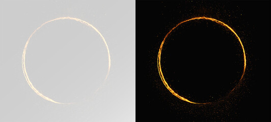 Abstract circular fire portal with glowing orange light and realistic overlay circle or fire ring png © Alehandro