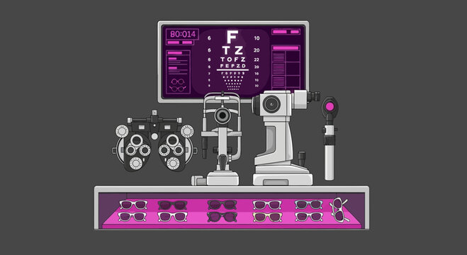 Eye Examination Tools and Eyewear Display for Vision Correction Clinic or Office Setting