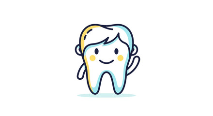 Obraz premium Friendly Cartoon Tooth Illustration Smiling and Waving with Optimistic Dental Health Theme