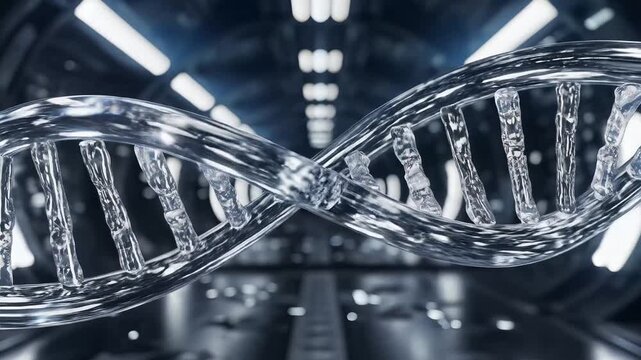 Transparent DNA Double Helix Structure in Modern Laboratory Setting.