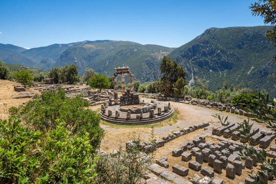 Ground-Level View of the Tholos of Delphi at the Sanctuary of Athena Pronaia, Phocis, Greece