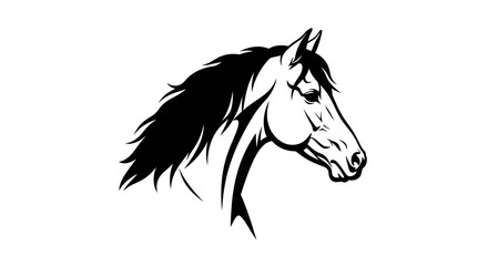 Black and white horse head illustration. © nur