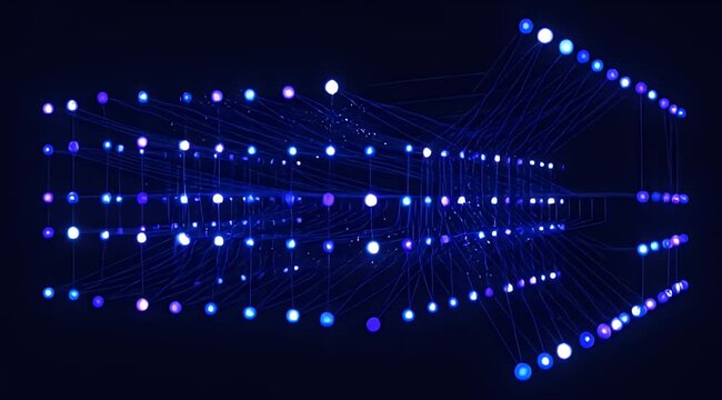 Abstract network of glowing blue spheres connected by thin lines on a dark background