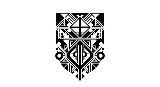 Black and white tribal shield symbol.