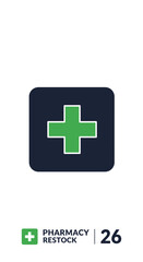 Fototapeta premium Graphic Representation Of Pharmacy Symbol With A Green Cross And Dark Blue Background