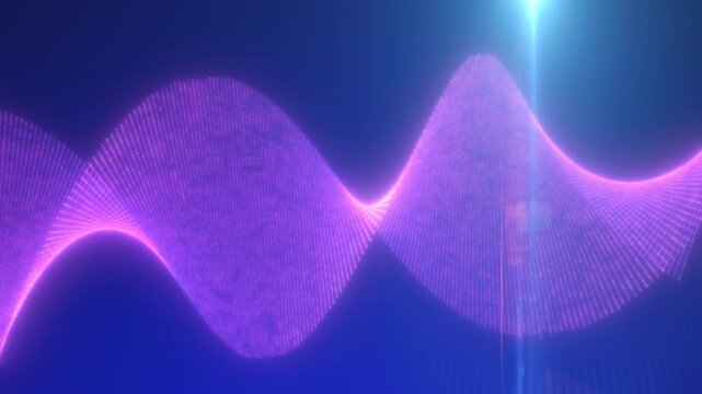 Glowing pink DNA helix made of dots on deep blue futuristic background