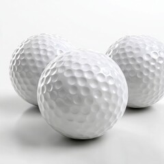Three white golf balls on clean background