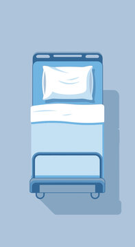 Hospital Bed Illustration: Top View Of Empty Patient Bed with Pillow and Blanket Clean and Sterile