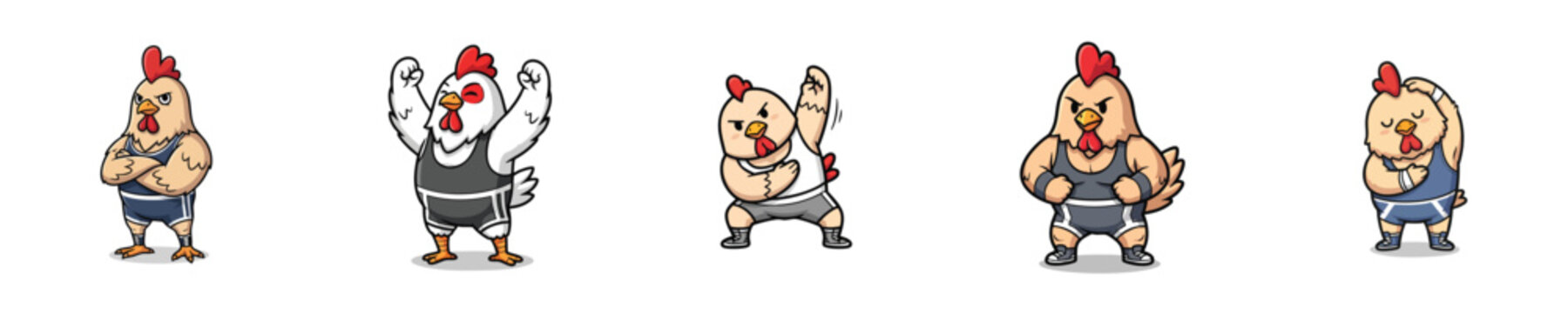 Wrestling Mascot Powerful Rooster Athlete Character Flat Vector Collection