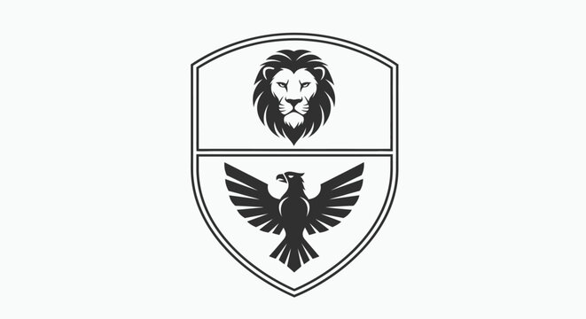 Lion and eagle shield crest logo.