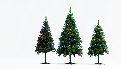 Fototapeta premium Three Artificial Christmas Trees Isolated on Transparent Background for PNG