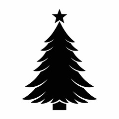 Obraz premium Black Silhouette Christmas Tree with Star Icon Typography