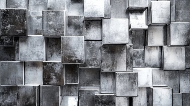 Abstract silver geometric metal block pattern