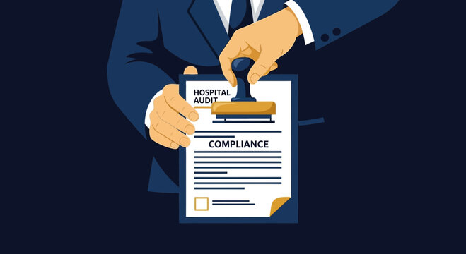Hospital Compliance Approval Concept: Official Document Signed with Validation Stamp