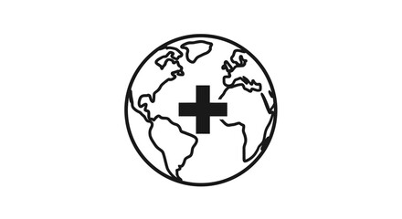 Obraz premium Outline of Planet Earth with Medical Cross, Global Health and Humanitarian Aid Concept on Isolated White Background, World Health Organization Symbol