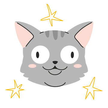 Silly cat emoji with crossed eyes and goofy expression. Meme style kitten face. Trendy modern vector illustration isolated on white background, hand drawn, flat design